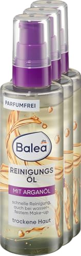 Balea Reinigungsöl, 300 ml 3x 100 ml - Reinigt sanft Gesicht, Augen und Lippen - Parfümfrei und mit Arganöl