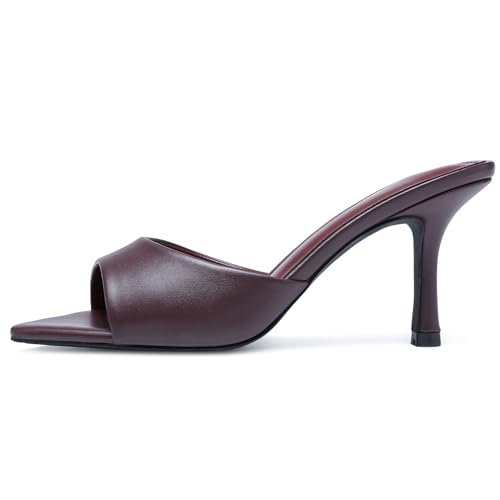 Image of Riekhany High Heel Mules for Women Slip On Open Pointed Toe Classy Patent Leather Stiletto Pumps Formal Slingback Mule Sandals Dress Walking Shoes