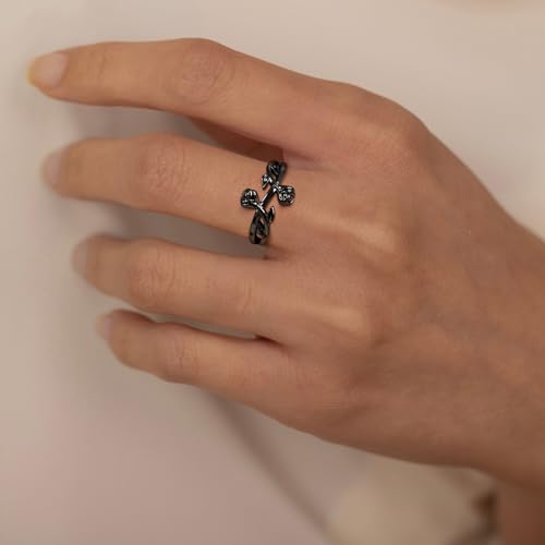 beautlace Rose Flower Adjustable Rings Flower Love Open Ring Silver/Black Gun Plated Elegant Wedding Engagement Jewelry Gifts for Women KR01122