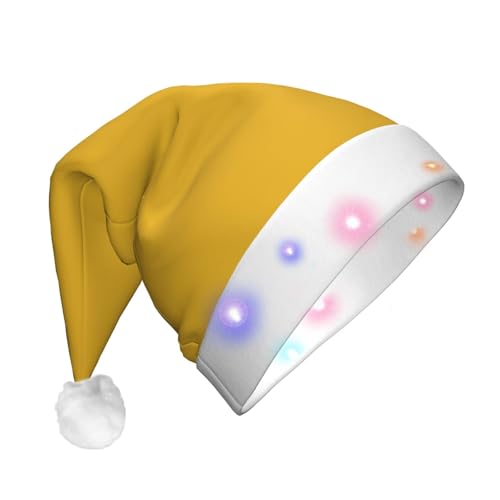 WBQLSL Sombrero de Navidad LED dorado de color sólido para adultos, regalos de fiesta de Navidad de Año Nuevo, sombrero de Navidad unisex de felpa con luces LED,