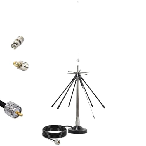 Magnetic Desktop Discone Antenna/Mag Mount Police Scanner Antenna GMRS 2m 70cm Mobile Antennas Air VHF UHF Lora ADSB 100-1600MHz 5m Cable UHF SMA BNC
