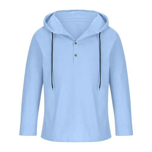 Mens Cotton Sweatshirts Solid V-neck Drawstring Hoodies Thin Breathable Lightweight Pullover Long Sleeve Loose Hooded3