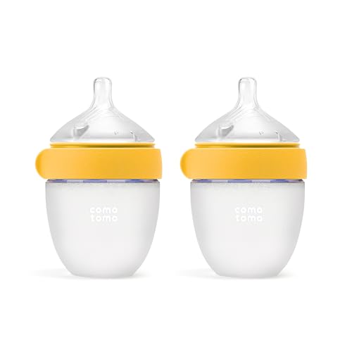 Image of Comotomo Silicone Baby Bottle Gen 2 – 2026 Release (5oz) – True Slow-Flow Nipple for Newborn Feeding (0-3 Months) with Dual Anti Colic Vents for Breast to Bottle Transition, Yellow (Double Pack)