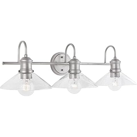 Austin Allen 9D333A Zephir Urban/Industrial Clear Seeded Glass Bath Vanity Wall Mount Light Fixture, 3-Light 300 Total Watts, 9" H x 30" W, Brushed Nickel Painted Cover