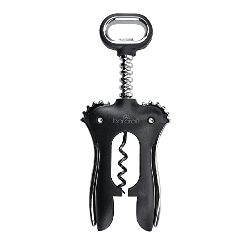 BarCraft Double Handled Winged Corkscrew, Black, Carded, BCSCREWWING, Silver