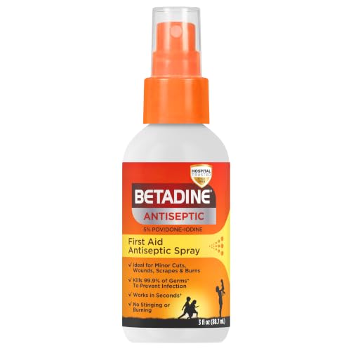 Betadine Antiseptic First Aid Spray Povidone-iodine 5% Infection Protection Kills Germs In Minor Cuts Scrapes And Burns No Sting Promise No Alcohol or Hydrogen Peroxide 3 FL OZ