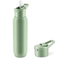 Zosenyer Trinkflasche 600 ml, Edelstahl Trinkflasche mit Strohhalm, Doppelwandiger Thermobecher, Auslaufsichere Sportwasserflasche, Deckel & Griff, BPA-Frei, für Büro, Schule, Sport, Reisen (Grün)