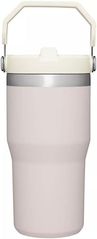 Besot 20oz Ice Flow Stainless Steel Tumbler with Straw, Vacuum Insulated Water Bottle for Home, Office or Car, Reusable Cup with Straw Leak Resistant Flip portable outdoor sports cup (Rose Quartz)