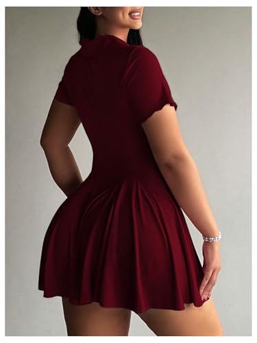 Image of RoseSeek Women's Plus Size Ribbed Knit Golf Dress Button Front Short Sleeve A Line Collared Shirt Dresses