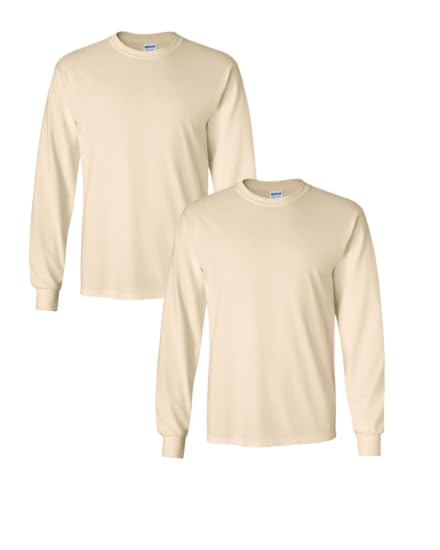 T-shirt manches longues Gildan adulte vêtement coton col rond naturel L