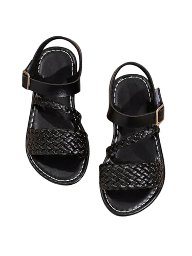 Image of GORGLITTER Girl's Leather Ankle Strap Flat Sandals Dressy Braided Round Open Toe Summer Vacation Beach Cute Sandals 2025