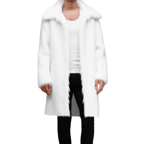 Image of Lisa Colly Mens Faux Fur Coat Jacket Winter Overcoat | Men's Faux Fur Long Jacket, Long Sleeve, Fluffy Warm, Winter Parka Coat