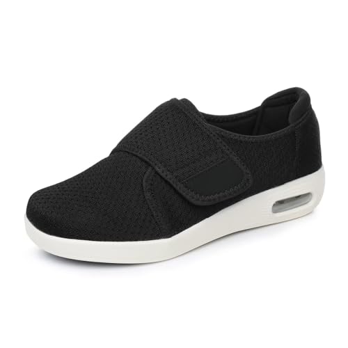 VibeCraft Diabetic Shoes for Men & Women - Extra Wide Walking Shoes with Adjustable Hook and Loop Straps, Breathable Knit, Comfortable Fit for Swollen & Sensitive Feet Black