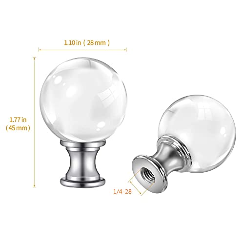Image of Lighting Lamp Finials 1-1 /2 In High, 1 /4-28 In Base Ball for Shade, Top Screw, Table Lamps, Floor Lamps, Topper Knob, Glass Crystal Clear 2PCS