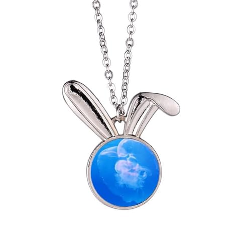Collier lapin Méduse bleu océan en résine et argent pour femme