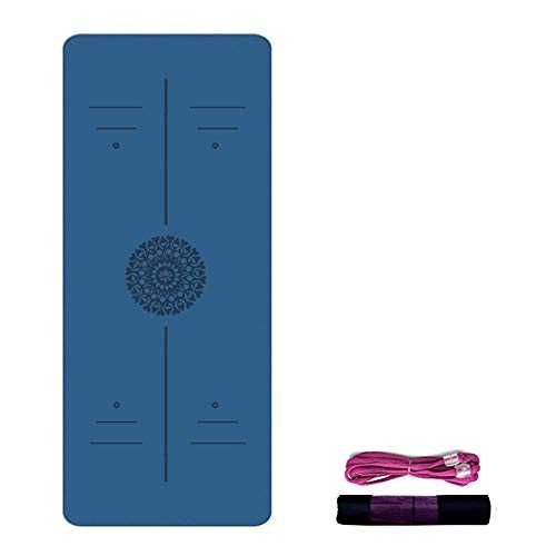 Yoga Mat with Strap, 1/3 Inch Extra Thick Yoga Mat Double-Sided Non Slip, Professional TPE Yoga Mats for Women Men, Workout Mat for Yoga, Pilates and Floor Exercises (Color : Blue)