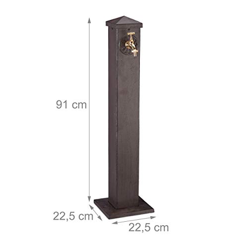 Miniatura 4 de Relaxdays Fuente Jardín De Pie, Antigua, Con Grifo, Toma 3 4, Forma De Columna Cuadrada, Aluminio, 1 Ud., 91 Cm, Marrón
