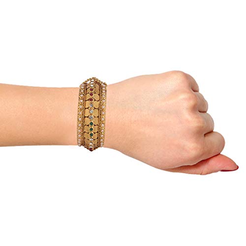 Efulgenz Fashion Jewelry Indian Bollywood 14 K Gold Plated Faux Pearl Bracelets Bangle Set for Women (2.4, Style2)4