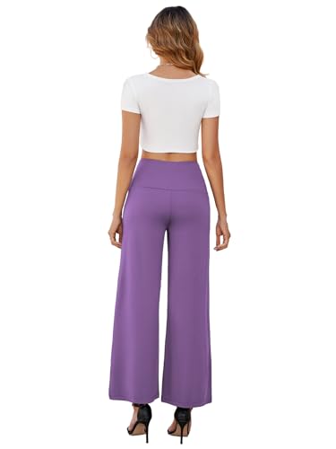 Arolina Women's Stretchy Wide Leg Palazzo Lounge Pants with Pockets Casual Comfy High Waist Palazzo Pants for Women Dressy Purple4