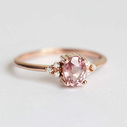 Oval-Cut Pink Sapphire & Zirconia Ring, Delicate Rose Gold Plated Statement Jewelry with Natural Gemstone Size 7 - Image 2