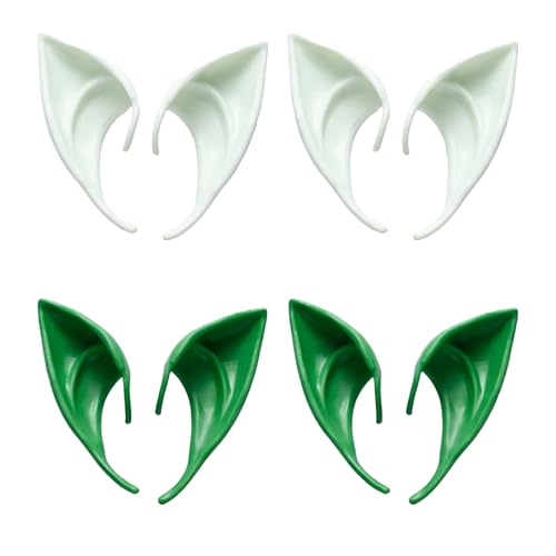 CBMZHF Orelhas de elfo para cosplay, 4 pares de pontas pontiagudas suaves verdes e brancas para fantasias de fantasia, Halloween, disfarces de Natal, 8 cm de comprimento