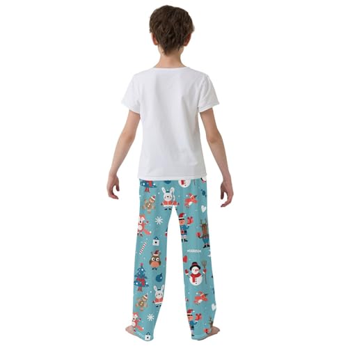 Xmas Bunny Owl Santa Boys Long Pants Soft Trousers Elastic Waist Kids Lounge Bottoms with Pockets S-XL3