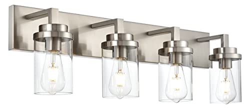 Tuluce 4-Light Bathroom Vanity Light Fixture,44 Inch Vanity Lights With Clear Glass Shade Wall Light Modern Brushed Nickel Wall Sconce Lighting For Bathroom,Mirror,Bedroom,Living Room,Hallway #TOP15