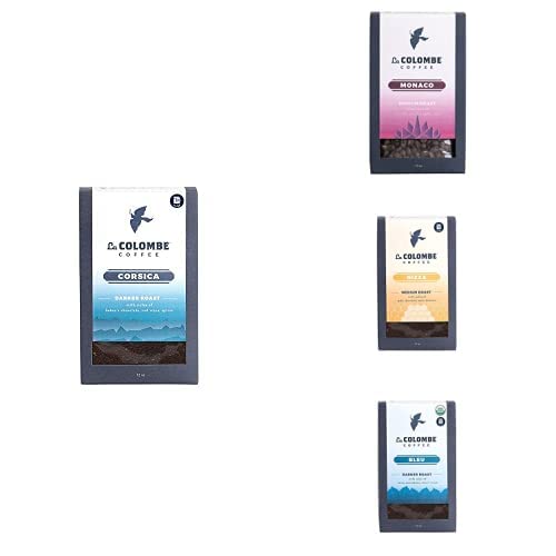 La Colombe Sampler Variety Pack Medium and Dark Roast Drip Grind Ground Coffee, 4 Packs of 12 Ounce Coffees, Corsica, Monaco, Nizza, and Bleu