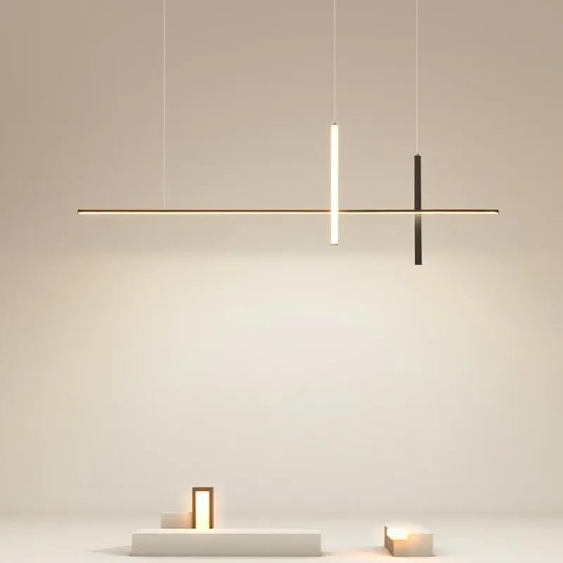 Lustre LED minimaliste noir 80cm pour table à manger et cuisine moderne