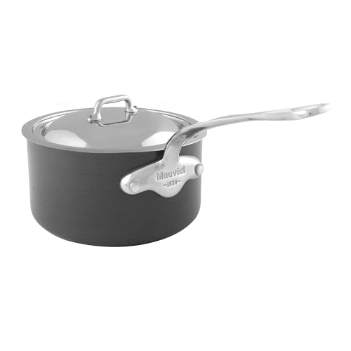 Mauviel M'Stone 3 Hard Anodized Nonstick Sauce Pan With Curved Lid, And Cast Stainless Steel Handles, 1.8-qt, Made In France