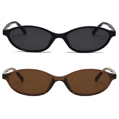 Retro Oval Cat Eye Sunglasses for Women Trendy Small Lightweight Y2k Narrow Sunnies Cateye Frame Shades BS2100