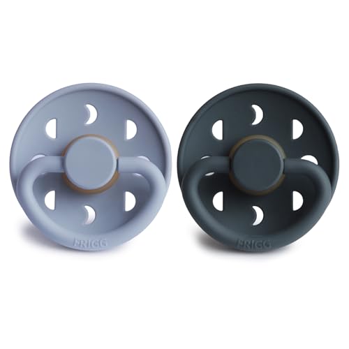 Image of FRIGG Moon Natural Rubber Baby Pacifier | Made in Denmark | BPA-Free (Powder Blue /Slate, 6-18 Months) 4-Pack