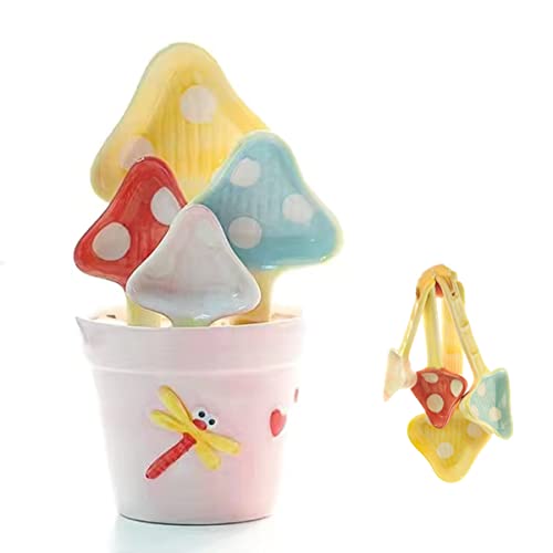 Yoebi Conjunto de colheres de medição em vaso, colher de medição de porcelana em forma de cogumelo f