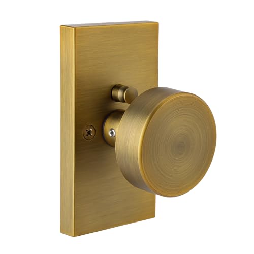 HIEMEY Antique Brass Door Knobs Interior with Lock, Modern Vintage Privacy Antique Door Knobs Door Handles for Bathroom Bedroom Rectangle