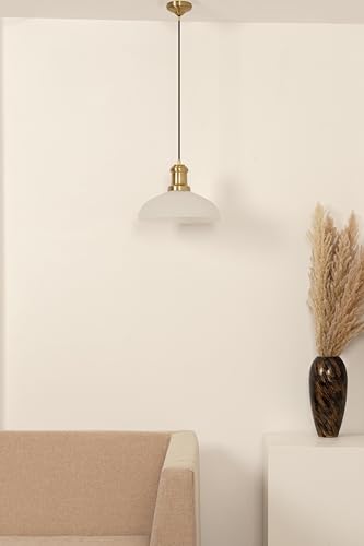 Image of Divine Trends Ribbed Frosted Glass Pendant Hanging Light with Antique Brass Finish | Hanging Lights for Living Room, Bedroom, Kitchen, Dining | Ceiling Lamp for Home Decoration - Pack of 1
