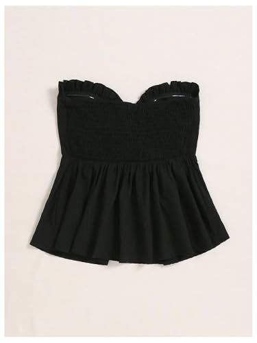 SOLY HUX Women's Frill Trim Tie Front Tube Top Sleeveless Strapless Ruffle Summer Tops2