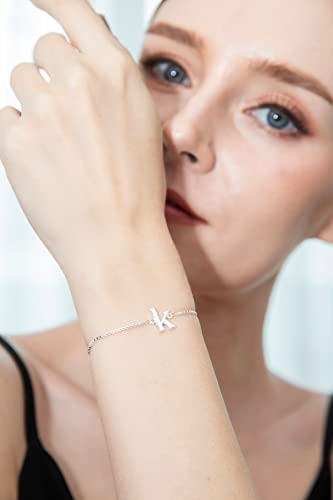 B. BRILLIANT Initial Bracelet for Women Sterling Silver Lowercase Alphabet Letter Name Personalized Gifts Adjustable Bracelets, A-Z3