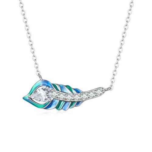 Collier en argent sterling 925 femmes pendentif plume bleue minimaliste