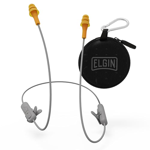 Elgin Ruckus Wireless Bluetooth Earplug Headphones, 25 dB NRR, Noise Canceling Mic, 12-Hour Battery, IP65 Sweatproof, Compliant with OSHA Hearing Safety Standards