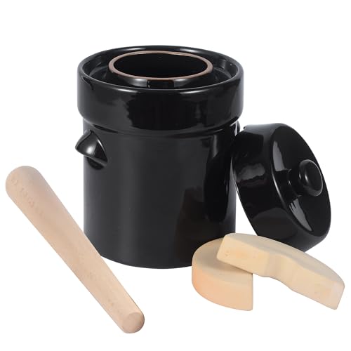 fermentation crock，sauerkraut crock，1/2 Gallon fermenting kit，pickling kit 2 Liters sauerkraut fermentation crock，Sauerkraut masher with stone and lid, suitable for pickling vegetables and kimchi