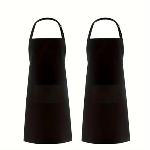 GIGGSKZE 2 Pieces Chef Aprons Adjustable Apron with 2 Pockets Kitchen Cooking Baking Painting Aprons for Men Women (Black)