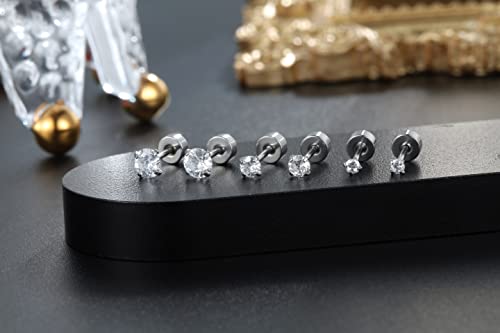 Lylymimi Surgical Steel Flat Back Stud Cartilage Earring For Women Cubic Zirconia Earrings Sets For Multiple Piercing With Tiny Twist Screw Backs 2Mm 3Mm 4Mm #TOP3
