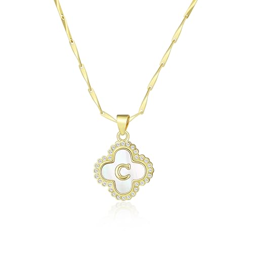 LETFLY Four Leaf Clover Initial Necklace…
