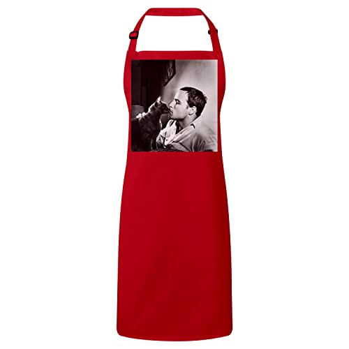 Tablier de cuisine rouge Marlon Brando avec chat noir imprimé photo vintage