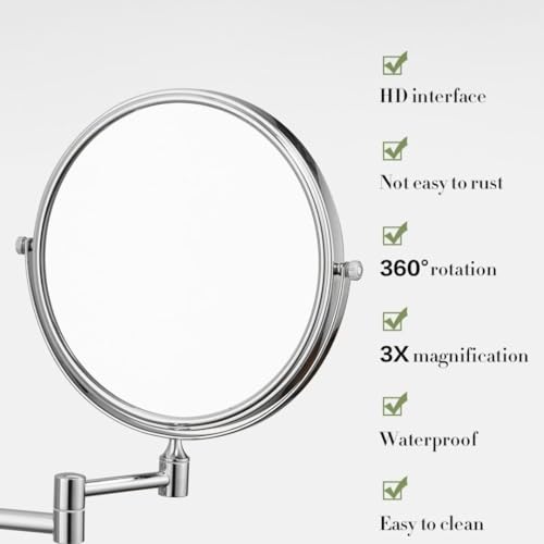 Image of Brass Dual Side Round Mirror for Bathroom 360 Swivel with Zoom View | Magnifying Shaving Makeup Vanity Mirror Wall Mounted | (Chrome)
