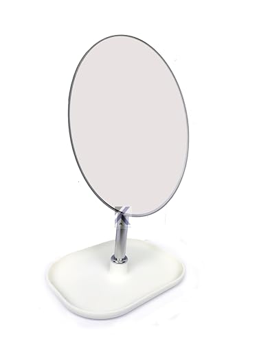 Image of Tabletop Removable Handle Makeup Unframed Vanity Mirror Beauty Make up Cosmetic Stand for Shaving & Makeup Bedroom Bathroom (Plastic Base - Round)