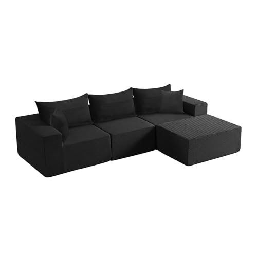 Best Couch for Entertaining: EconoHome Boneless Cloud Sectional Review 5 101-inch Modular Cloud Sectional Sofa, 4-Piece Modular Boneless Seating Set, 35D Memory Foam Living Room Lounge Chair with Deep Seat, No Assembly Required, (Corduroy Fabric - Black)
