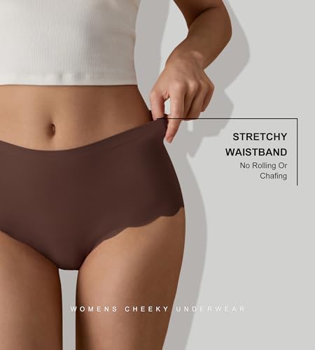 Image of SHARICCA Seamless High Waisted Underwear for Women Cheeky Underwear Wave Edge No Show Bikini Panties Ribbed Panties Pack