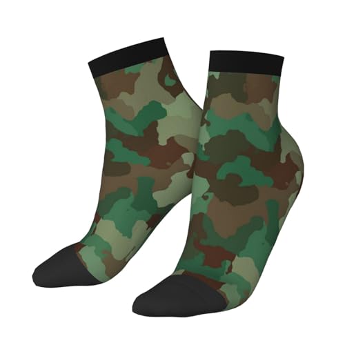 Men'S Women'S Green Army Camouflage Athletic Cushion Quarter Ankle Socks