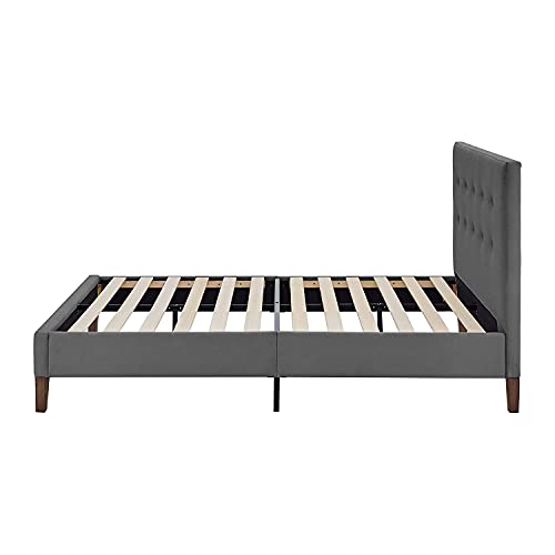 Image of Decoro Seattle Modern Tufted Upholstered Platform Bed | Headboard and Wood Frame with Wood Slat Support, King, Antonio Mid Night